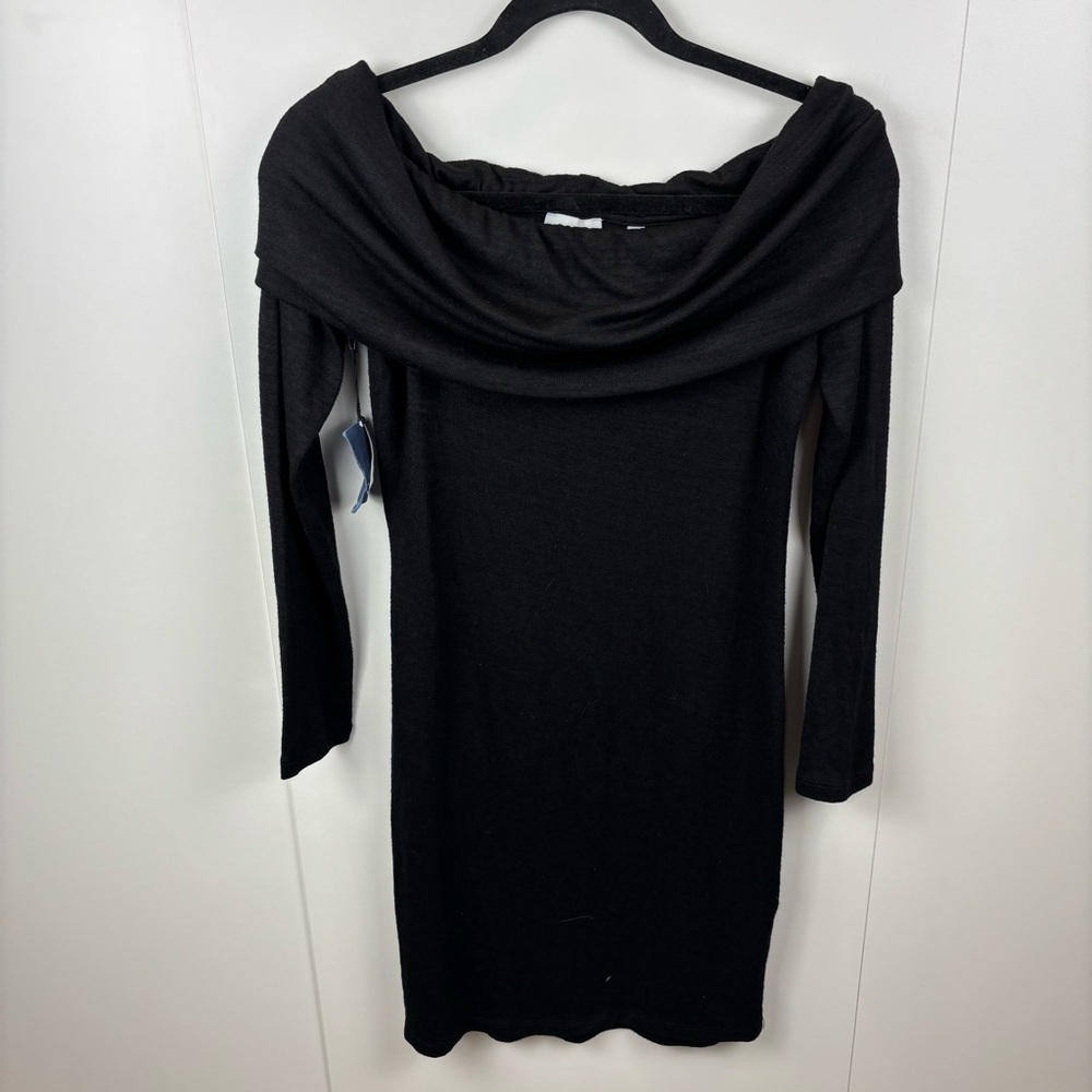 NWT Wilfred Free Aritzia Black Dress Off-Shoulder LBD Bodycon Stretch sz M